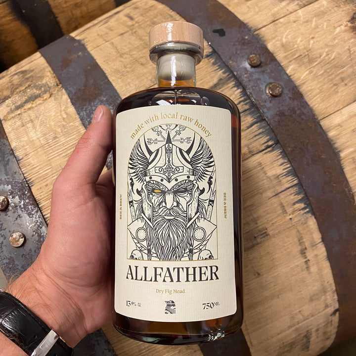 Bee & Brew Allfather dry fig mead aged at our Fort Worth meadery