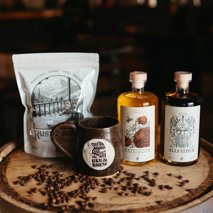 Barrel and Brew Texas mead and coffee gift set with Allfather, Fate of the Gods and Rustic Roast
