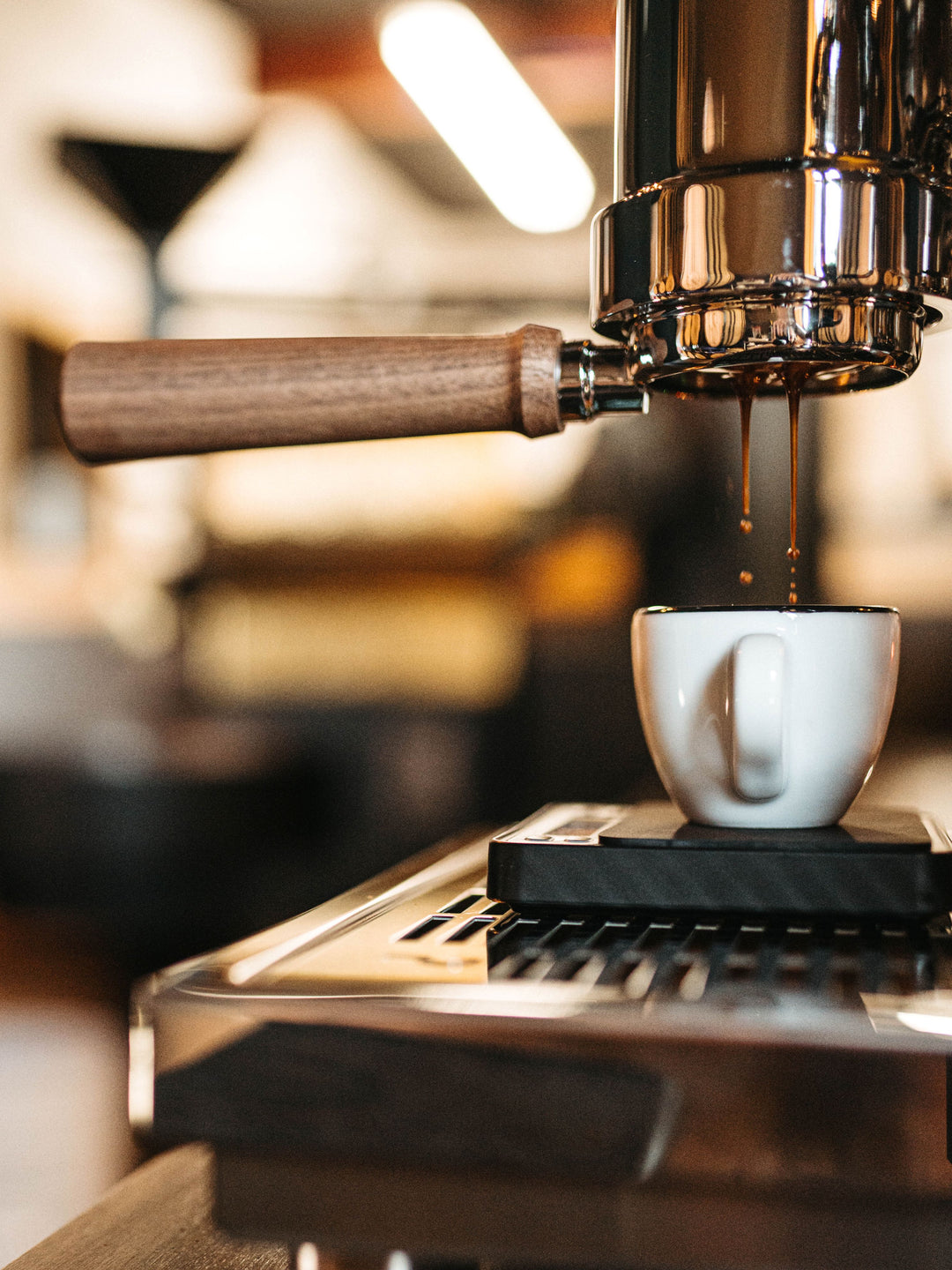 Espresso pulled at Bee & Brew coffee roastery in Fort Worth