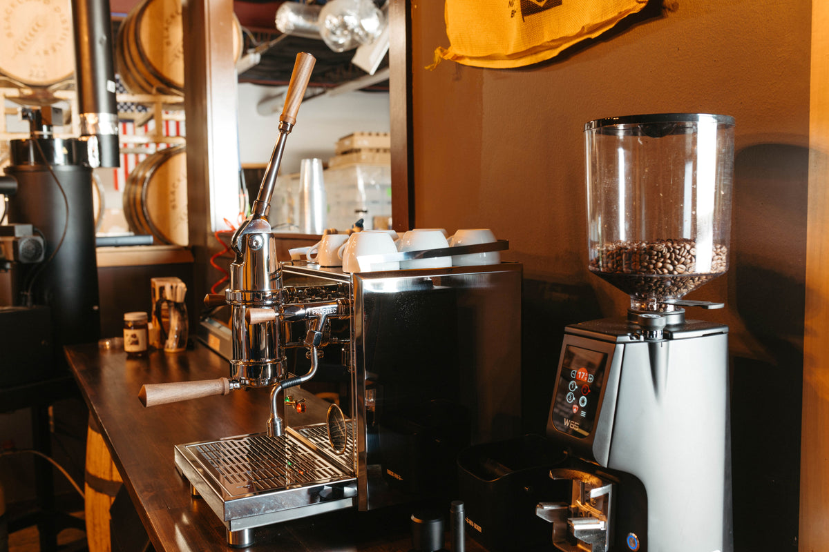 Lever espresso machine at Bee & Brew in Fort Worth Texas