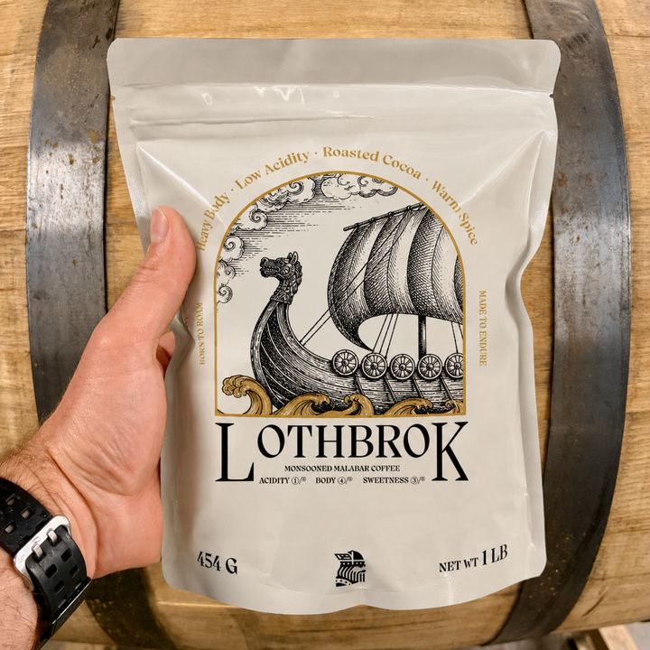 Lothbrok Monsooned Malabar coffee roasted in Fort Worth, Texas