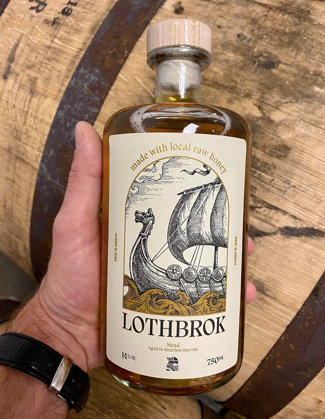 Lothbrok bourbon barrel-aged mead made with Texas wildflower honey
